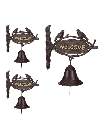 relaxdays 3 x Türglocke "Welcome" in Dunkelbraun