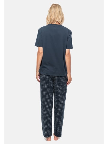 Schiesser Schlafanzug Cotton in Blau gepunktet / Dunkelblau