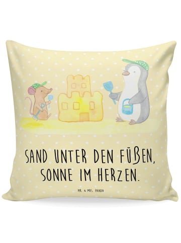 Mr. & Mrs. Panda Sofakissen Sommer Meer Strand mit Spruch in Gelb Pastell