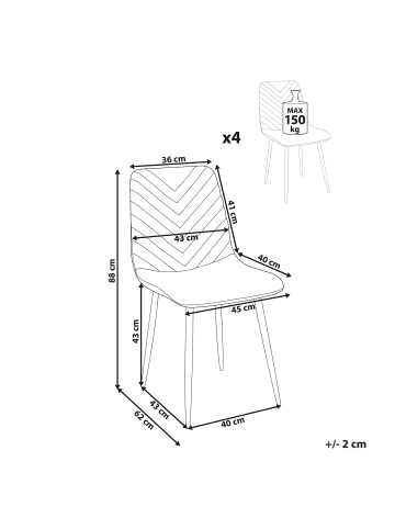Beliani 4er-Set Esszimmerstuhl HAVRE in Beige/Schwarz