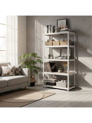 relaxdays Schwerlastregal in Weiß/ Braun - (B)60 x (H)180 x (T)30 cm