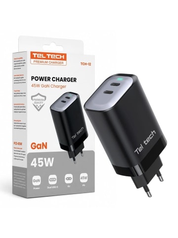 Wisam Teltech Power Charger GaN 2x USB-C 45W Schwarz TCH-12