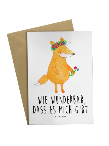 Mr. & Mrs. Panda Klappkarte Fuchs Blumen mit Spruch in Weiß