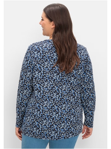 sheego Langarmshirt in tiefblau gemustert