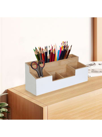 relaxdays Schreibtisch Organizer in Weiß/Natur - (B)30 x (H)11 x (T)15 cm