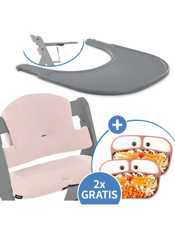 Hauck 5-tlg. Essbrett-Set für Alpha Plus - Click Tray + in grau,rosa