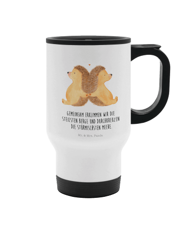 Mr. & Mrs. Panda Coffee Mug Igel händchenhaltend mit Spruch in Weiß