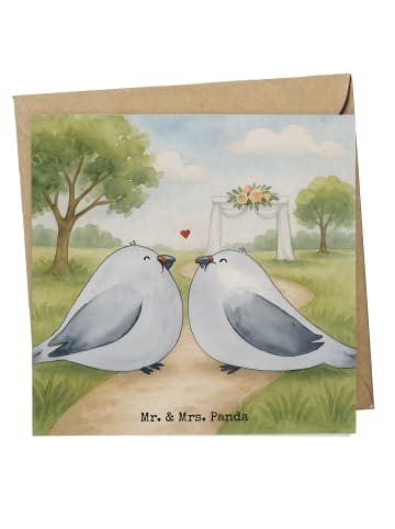Mr. & Mrs. Panda Glückwunschkarte Tauben Liebe Design ohne Spruch in Weiß