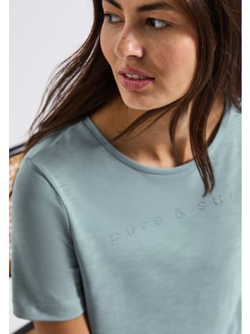 Street One Silk-Look Shirt mit Wording in Blau