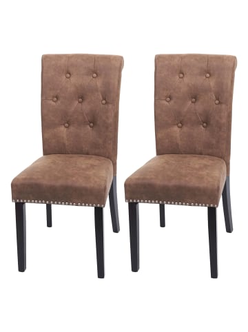 MCW 2er-Set Esszimmerstuhl Edinburgh II, Stoff/Textil braun, dunkle Beine