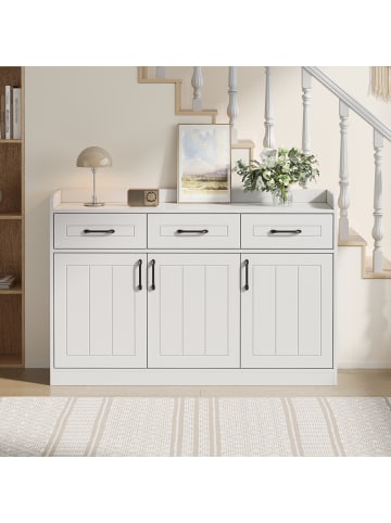 ABRIHOME Sideboard in Weiß 120x35x80 cm mit 3 Türen 3 Schubladen verstellbaren Böden