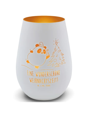Mr. & Mrs. Panda Windlicht Terrasse Panda Weihnachtszeit mit Spruch in Weiß