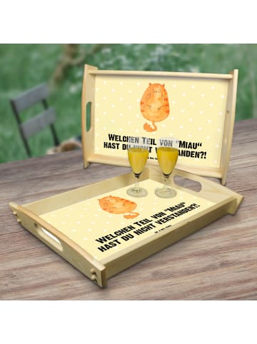 Mr. & Mrs. Panda Holz Tablett Katze Mittelfinger mit Spruch in Gelb Pastell