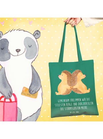 Mr. & Mrs. Panda Einkaufstasche Igel händchenhaltend mit Spruch in Mint