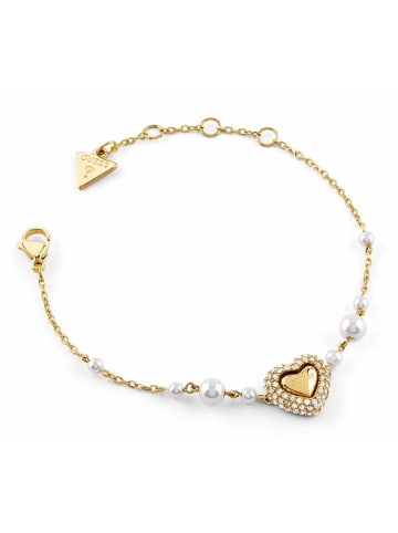 Guess Damen-Armband Herz Perlen Goldfarben