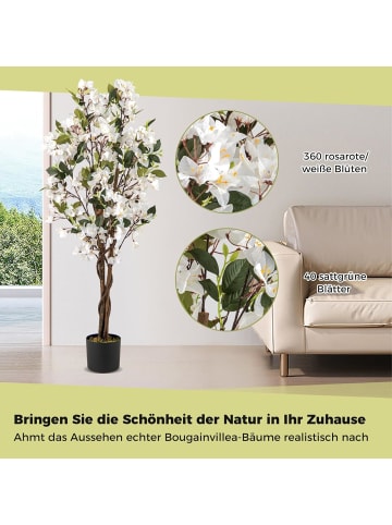 COSTWAY 120 cm Künstlicher Bougainvillea Baum in Weiß