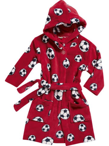 Playshoes Fleece-Bademantel Fußball in Rot