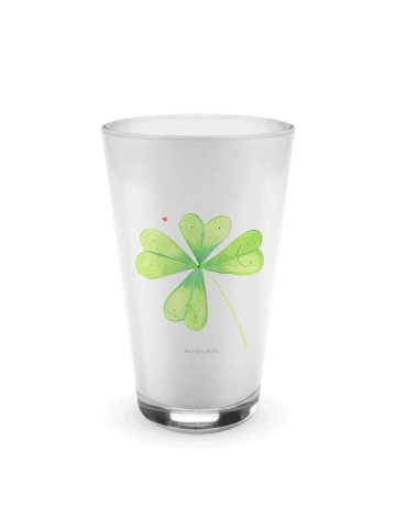 Mr. & Mrs. Panda Latte Macchiato Glas Blume Kleeblatt ohne Spruch in Transparent