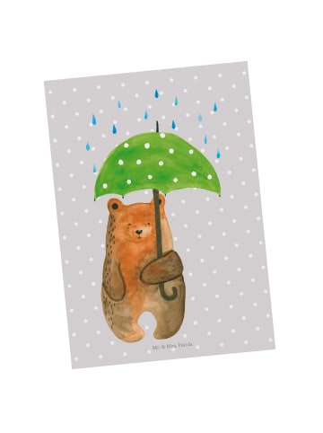 Mr. & Mrs. Panda Ansichtskarte Bär Regenschirm ohne Spruch in Grau Pastell