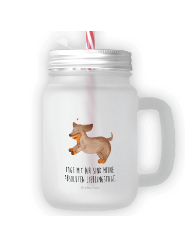 Mr. & Mrs. Panda Trinkglas Mason Jar Hund Dackel mit Spruch in Transparent