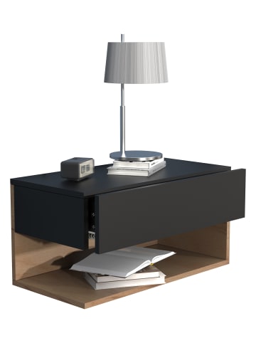 VCM Wandschublade Wand Hänge Nachttisch Usal XL 60cm in Schwarz / Honig-Eiche