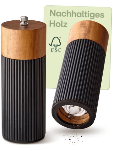 Praknu Salz & Pfeffermühle Set Akazien Holz – Edles Design & Keramikmahlwerk