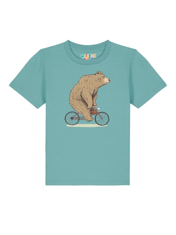 wat? Apparel T-Shirt Fahrradbär in Teal Monstera