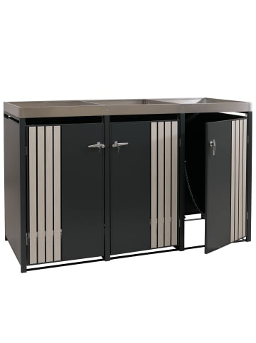 MCW 3er-Mülltonnenverkleidung O67, Anthrazit Holzoptik hell