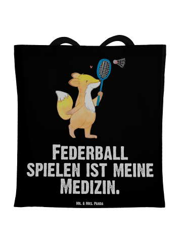 Mr. & Mrs. Panda Tragetasche Fuchs Federball spielen mit Spruch in Schwarz