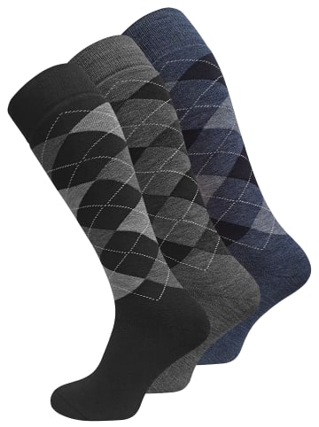 Cotton Prime® Kniestrümpfe 3 Paar mit Innenfrottee Thermokniestrümpfe in Schwarz/Grau/Blau