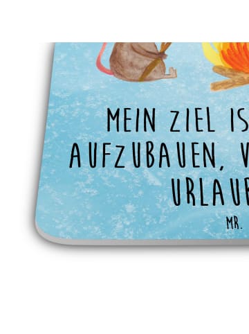 Mr. & Mrs. Panda Untersetzer Pinguin Lagerfeuer mit Spruch in Eisblau