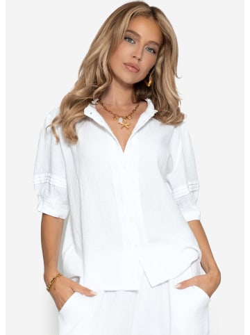SASSYCLASSY Kurzarm Musselin Bluse in Weiß