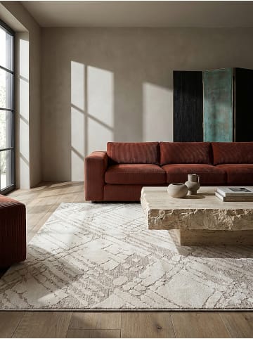 KADIMA DESIGN Teppich Kurzflor Strapazierfähig ARLEN Rautenlinien Muster Wohnzimmer in Creme