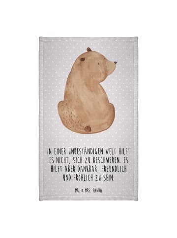 Mr. & Mrs. Panda Gästehandtuch Bär Schulterblick mit Spruch in Grau Pastell