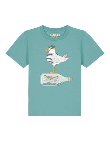 wat? Apparel T-Shirt Möwe mit Hut in Teal Monstera