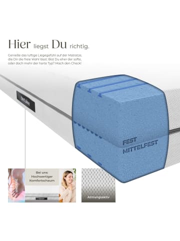 tectake Schlafmatratze Sky, Komfortschaum mit 2 Härtegraden (H2&H3), 3D-Mesh