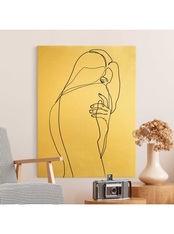 WALLART Leinwandbild Gold - Line Art Frauenakt Schulter Schwarz Weiß in Schwarz-Weiß