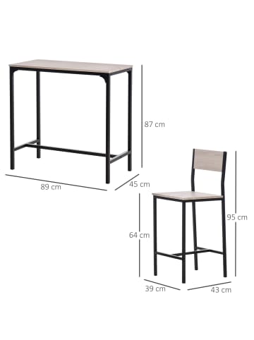 HOMCOM Bartisch Set-L89 x B45 x H87 cm, L39 x B45 x H95 cm-Naturholz