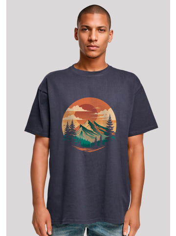 F4NT4STIC Heavy Oversize T-Shirt Sonnenuntergang Berglandschaft in marineblau