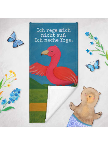 Mr. & Mrs. Panda Badehandtuch Flamingo Yoga Design mit Spruch in Aquarell Pink