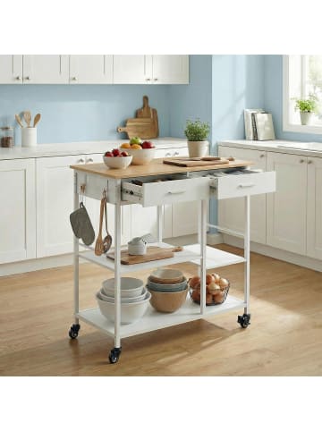 VASAGLE Küchenwagen Barnet in mattweiß-eichenbeige - (B)98.7 x (H)90 x (T)45 cm