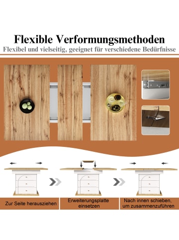 ABRIHOME Esstisch in Weiß ausziehbar 110-140x80 cm klappbar Schranktür Design