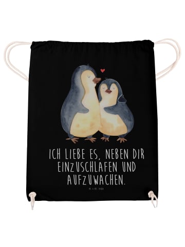 Mr. & Mrs. Panda Sportbeutel Pinguine Einschlafen mit Spruch in Schwarz