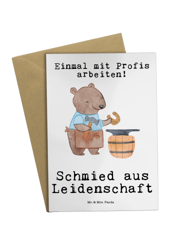 Mr. & Mrs. Panda Glückwunschkarte Schmied Leidenschaft mit Spruch in Weiß