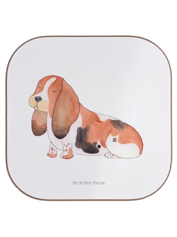Mr. & Mrs. Panda Glas-Untersetzer Hund Basset Hound ohne Spruch in Weiß