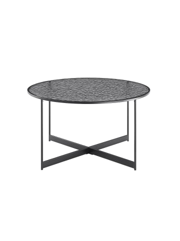 SalesFever Couchtisch rund 80 cm Glasplatte mit Strukturoptik und Metallgestell in Schwarz