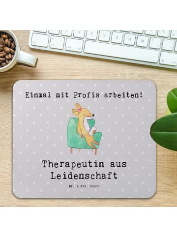 Mr. & Mrs. Panda Mauspad Therapeutin Leidenschaft mit Spruch in Grau Pastell