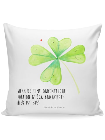Mr. & Mrs. Panda Sofa Kissen Blume Kleeblatt mit Spruch in Weiß