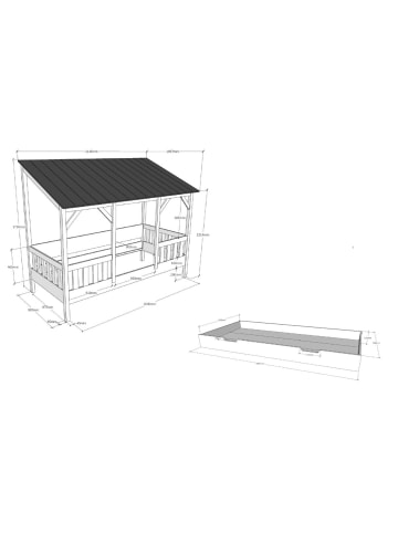 58 aufm Kessel HAUSBETT Katee 214x174x105 aus MDF+Massivholz in Weiß