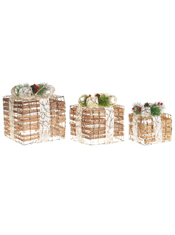 Beliani 3er-Set LED Deko TISSO in Braun/Weiß